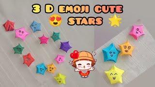 Diy Paper 3D cute stars making cute emoji 3D stars colour paper 3D stars #star #stars #art