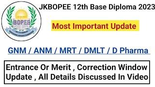 JKBOPEE 12th Base Peramedical Diploma Courses 2023  Important Update For All Candidates