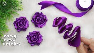 Amazing Ribbon Flower Trick -Easy Making with Needle  DIY Satin Ribbon rose Flower