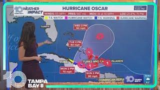 Oscar strengthens into Category 1 hurricane near the Bahamas