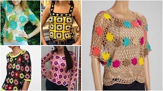 Most gorgeous crochet  cotton thread fancy topcrop toptunic top designs #crochettop