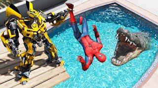 GTA 5 Water Ragdolls Spiderman vs Bumblebee JumpsFails Funny Moments