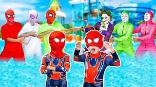 PRO 5 SPIDER-MAN Team Vs JOKER...?? Hey KID SPIDER MAN family JOKER is robbing other peoples money