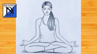 How to draw Meditation Girl - step by step  Pencil Sketch for beginners  Girl drawing easy