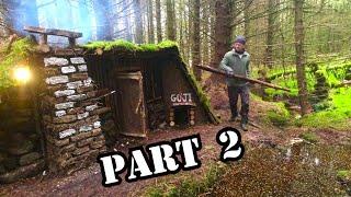 Building a secret shelter in the woods fireplace inside  ...Part 2 bar stool and table