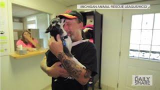 Man cries tears of joy after being reunited with lost dog