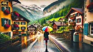 Wengen Switzerland  Walking in the Rain ️ The Most Beautiful Villages of Switzerland