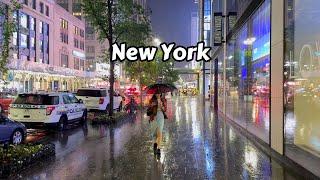 Walking In The Rain At Night New York City