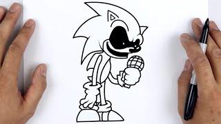 HOW TO DRAW SONIC EXE  Friday Night Funkin FNF - Easy Step By Step Tutorial For Beginners