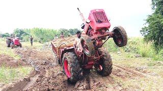 mahindra tractor stuck in mud with heavy loaded trolley rescued by mahindra tractor  tractor videos