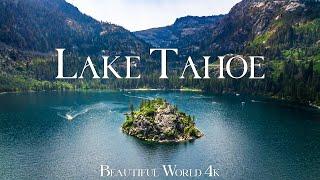 FLYING OVER LAKE TAHOE 4K UHD Amazing Beautiful Nature Scenery with Relaxing Music  Piano Music