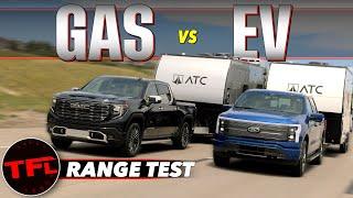 How Far Can a Gas Truck & an Electric Ford Lightning Go Towing the Same Camper On ONE Fill-up?