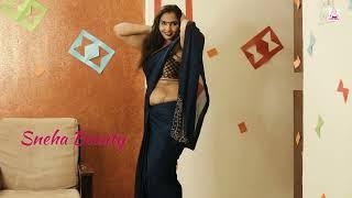 Navy blue saree with sleeveless blouse looks expression tutorials  Sneha Beauty