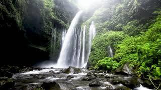 4k UHD Lombok Mountain Waterfalls White Noise Relaxing Nature Waterfall Sounds for Sleep Study.