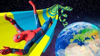 GTA 5 Water Slides In Space with Spiderman  Euphoria Physics Fails & Jumps