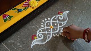 Easy border rangoli designs  Simple border muggulu  Friday rangoli  Beginners rangoli Door kolam