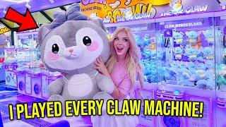 PLAYING EVERY CLAW MACHINE AT THIS HUGE ARCADE *I WON the biggest prize*