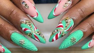 Watch Me Work Candy Cane Bling and 3D Sweater Nail Art