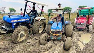 3 tractor Pulling together Mahindra Arjun NOVO 605 di 4wd Stuck in Mud Eicher 485  New Hollad 5500