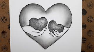 Kolay Karakalem Yeni Çizim Fikirleri Kalp İçinde Kalp Tutan Eller Adım Adım Nasıl Çizilir