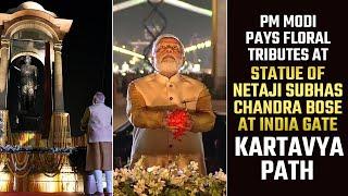 PM Modi pays floral tributes at statue of Netaji Subhas Chandra Bose at India Gate  Kartavya Path