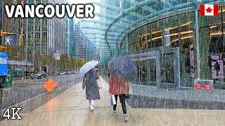  【4K】️️️ Rain Walk in Downtown Vancouver BC. Travel Canada. Relaxing Walk. April 24 2024.