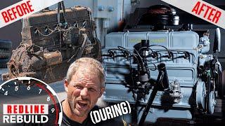 Rusty to running Chevy Stovebolt 6 engine rebuild time lapse  Redline Rebuild S3E5