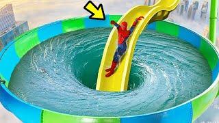 Spider-Mans Amazing Water Slide Challenge with Ragdolls and Sharks in GTA 5  in Swimming Circle