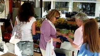 Patsy D buys some bananas at Benidorm market stall