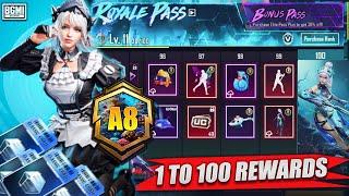 BGMI NEXT CLASSIC CRATE & A8 ROYAL PASS 1 TO 100 REWARS COMPLETE LOOK  ROYAL PASS GIVEAWAY.