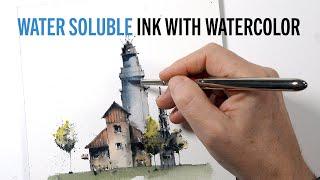 Water soluble Ink with Watercolor painting