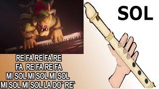 Bowser Peaches flauta dulce fácil tutorial con animación easy flute recorder Super Mario Bros