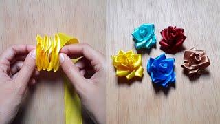 Amazing ribbon flower  stitching trick  easy rose making with ribbon satin ribbon rose craft