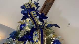 Royal Blue and Gold Jeweled Luxury Wired Ribbon