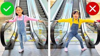 Ellie & Andreas Escalator Mall Adventure Safety Learning for Kids