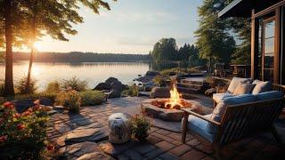 Morning Lakeside Ambience with Nature Sounds and Relaxing Campfire to Relax Study & Stress Relief