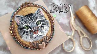 Брошь картина КОТ  BROOCH DIY