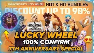 FREE FIRE 7TH ANNIVERSARY LUCKY WHEEL UPTO 90% DISCOUNT  FREE FIRE JULY LUCKY WHEEL EVENT