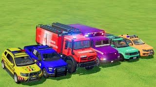 TRANSPORTİNG CARS POLICE CARS FIRE TRUCK AMBULANCE WITH TRUCKS - Farming Simulator 22