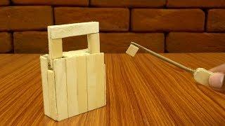 How to make wooden Key Lock using popsicle stick -  Popsicle stick Lock - TRICKNEW