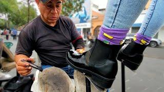 These BOOTS are on FIRE  Street Shoe Shine By Francisco   Mexico City ASMR SOUNDS