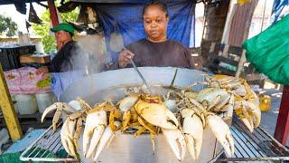 Jamaican Street Food in Kingston SPICY CRAB POT + Jerk Pan Chicken in Jamaica 