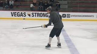 Marc-Andre Fleury shows off puck juggling skills