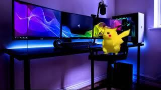 Pikachu spinning in chair while listening to Lo-fi and having a good time