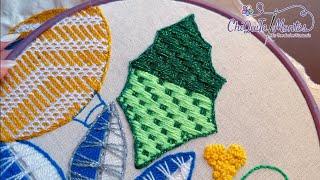 Bordado Fantasía Hoja 104  Hand Embroidery Leaf  with Fantasy Stitch. #bordado