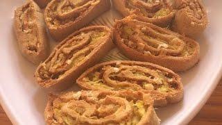 Baked Aloo Bhakarwadi Pin wheel Samosa  Sweet & Salty  Tangy Samosa  Healthy Samosa