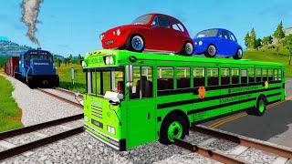 TRANSPORTING PIXAR CARS & FRUITS WITH COLORED & JOHN DEERE vs CLAAS vs TRACTORS - BeamNG.drive