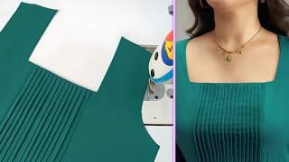 Easy way to cutting and stitching kurti neck design wi pin tucks  Sewing techniques for beginners