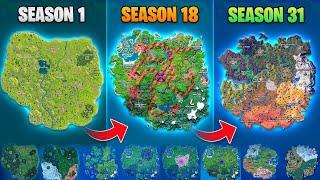 Evolution of Fortnite Map Chapter 1 Season 1 - Chapter 5 Season 4