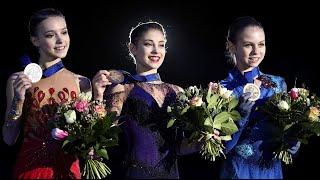 Victory Ceremony  European Championships 2020  Triumph Kostornaia Shcherbakova Trusova